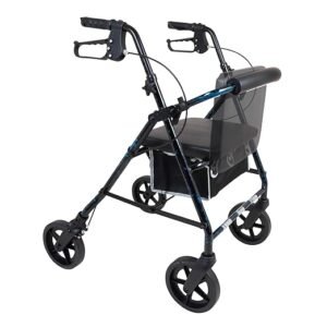 Deluxe Flame Finish Aluminum Rollator - 4 Wheel Medical Rolling Walker with Wheels, Blue Flame