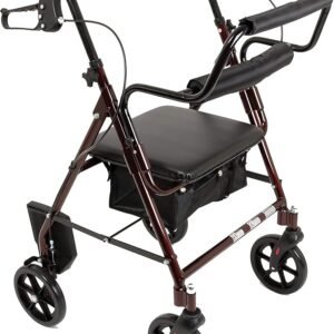 Aluminum Rollator Walker with Seat - Transport Chair Rolling Walker with 6-inch Wheels