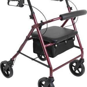 4 Wheel Medical Rolling Walker with Wheels, Burgundy