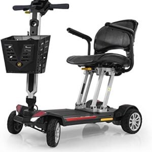 Buzzaround CarryOn Fold-Flat Mobility Scooter – Plane & Cruise Friendly, Lightweight, 300 lb Capacity – 12 AH Airline Lithium Battery + Free 6.5 AH Travel Battery – Red/Blue