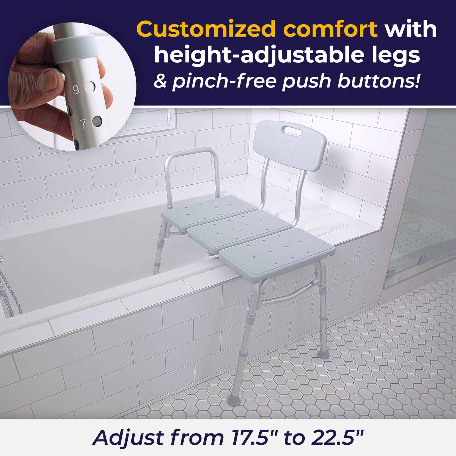 Plastic Tub Transfer Bench with Adjustable Backrest - Image 5