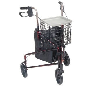 3 Wheel Rollator Rolling Walker with Basket Tray and Pouch, Flame Red