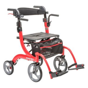 Nitro Duet Dual Function Transport Wheelchair and Rollator Rolling Walker, Red