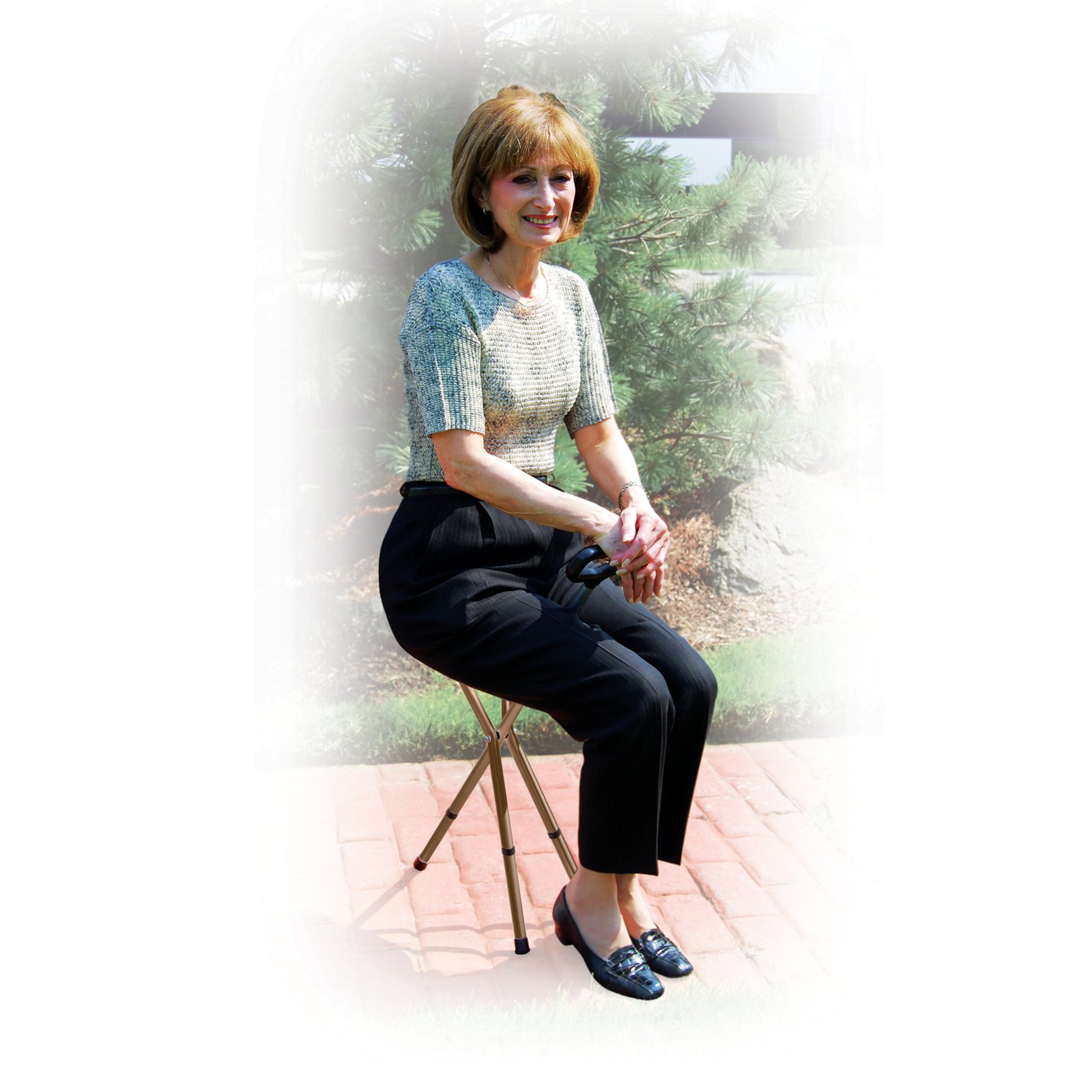 Folding Lightweight Cane Seat, Adjustable Height, Bronze - Image 3