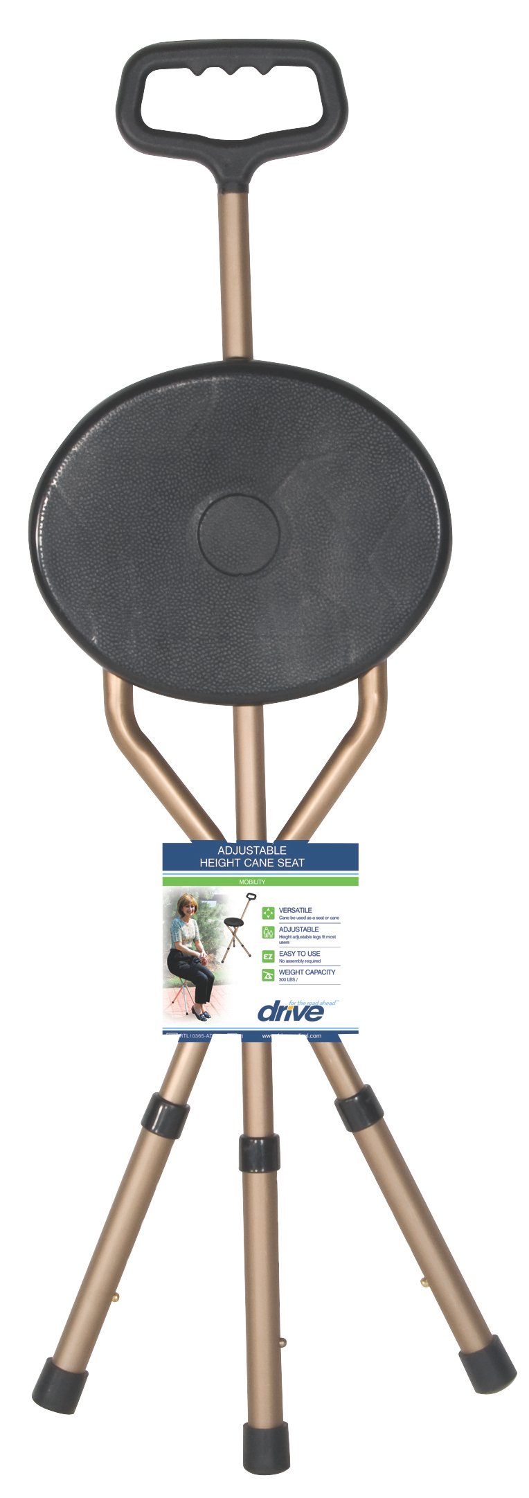 Folding Lightweight Cane Seat, Adjustable Height, Bronze - Image 2